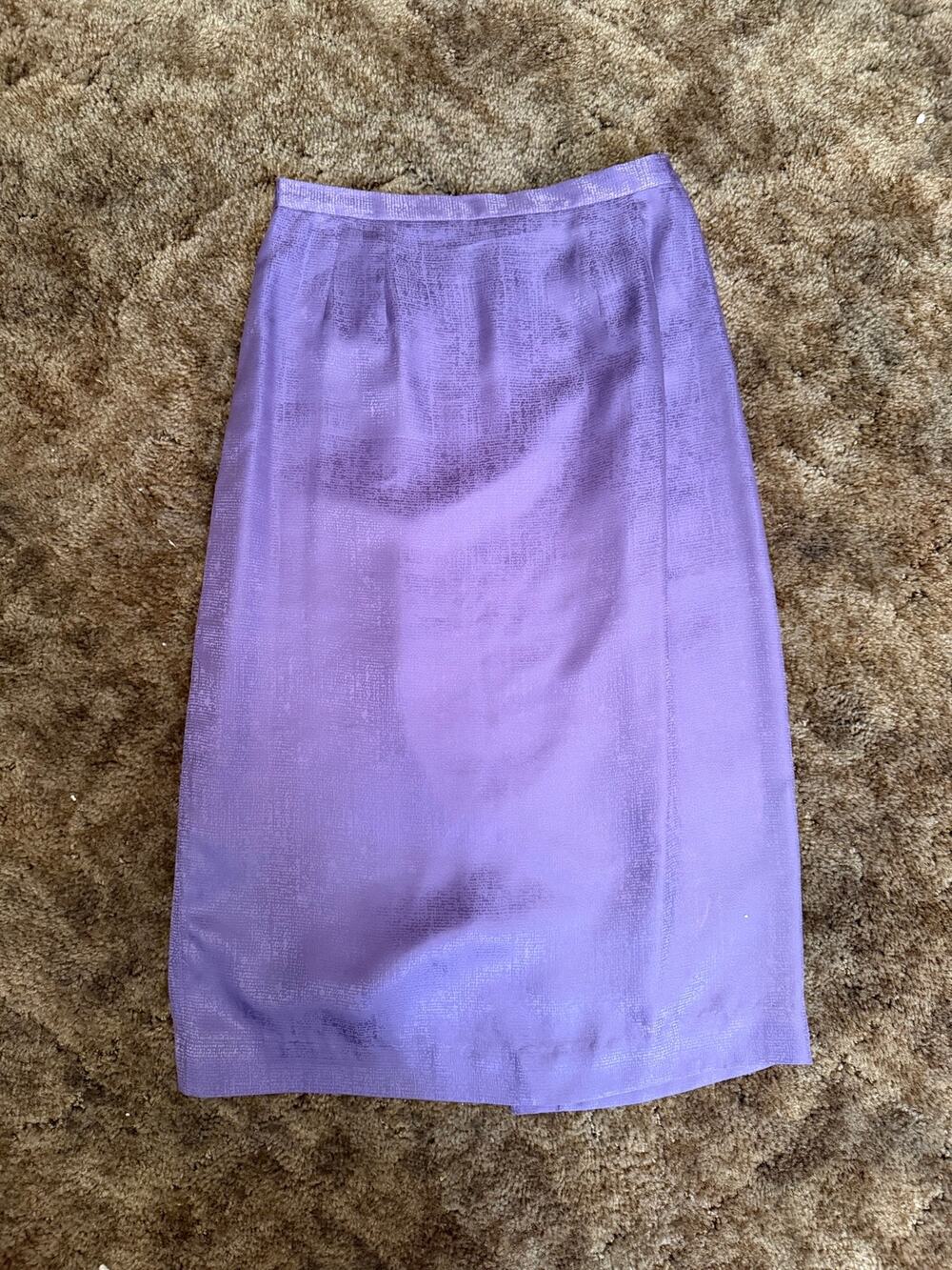 Vintage 90s Purple Silk Jacquard Midi Skirt Textured Pencil/Straight Skirt